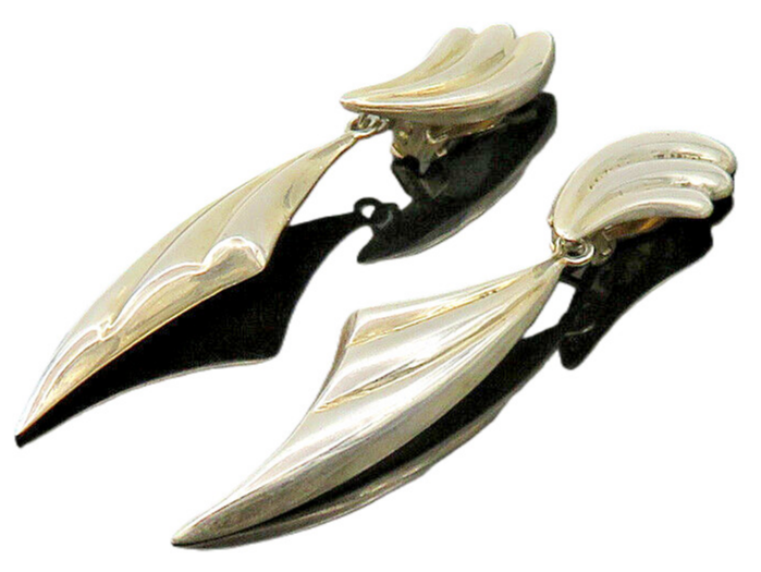 925 Sterling Silver  Vintage Shiny Hollow Fluted Dangle Earrings  EG11106