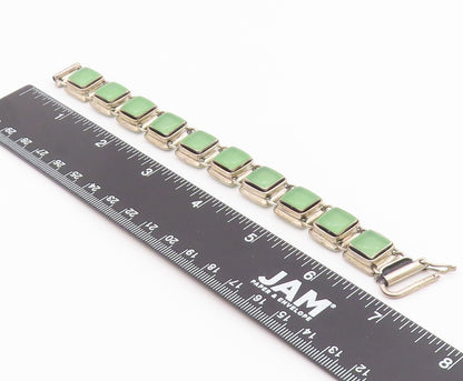 925 Sterling Silver Vintage Bracelet POLAND Jade Geometric Square Link  BT12175