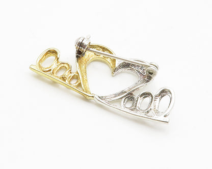 925 Sterling Silver  Shiny Two Tone Open Love Heart Brooch Pin  BP5373