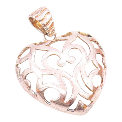 925 Sterling Silver  Vintage Shiny Cutout Love Heart Dome Pendant  PT17359