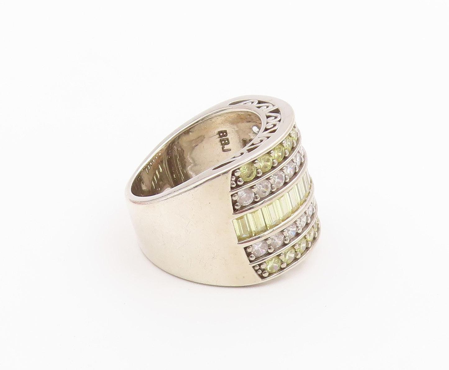 925 Sterling Silver Vintage Ring Topaz Multirow Statement Band  Sz 10  RG36495