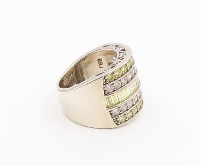 925 Sterling Silver Vintage Ring Topaz Multirow Statement Band  Sz 10  RG36495