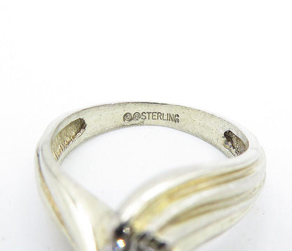 925 Sterling Silver  Vintage Cubic Zirconia Swirl Solitaire Ring Sz 6  RG7634