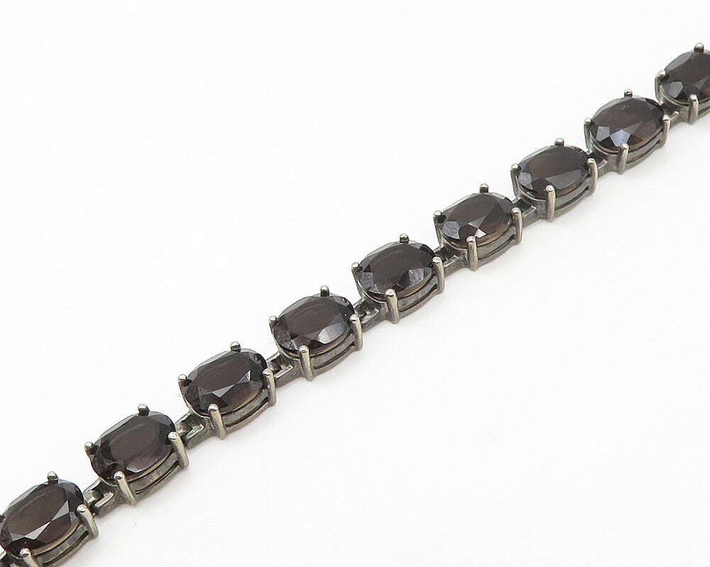 925 Sterling Silver  Vintage Prong Set Smoky Topaz Chain Bracelet  BT6653