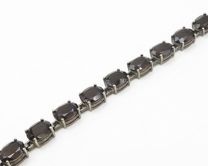 925 Sterling Silver  Vintage Prong Set Smoky Topaz Chain Bracelet  BT6653