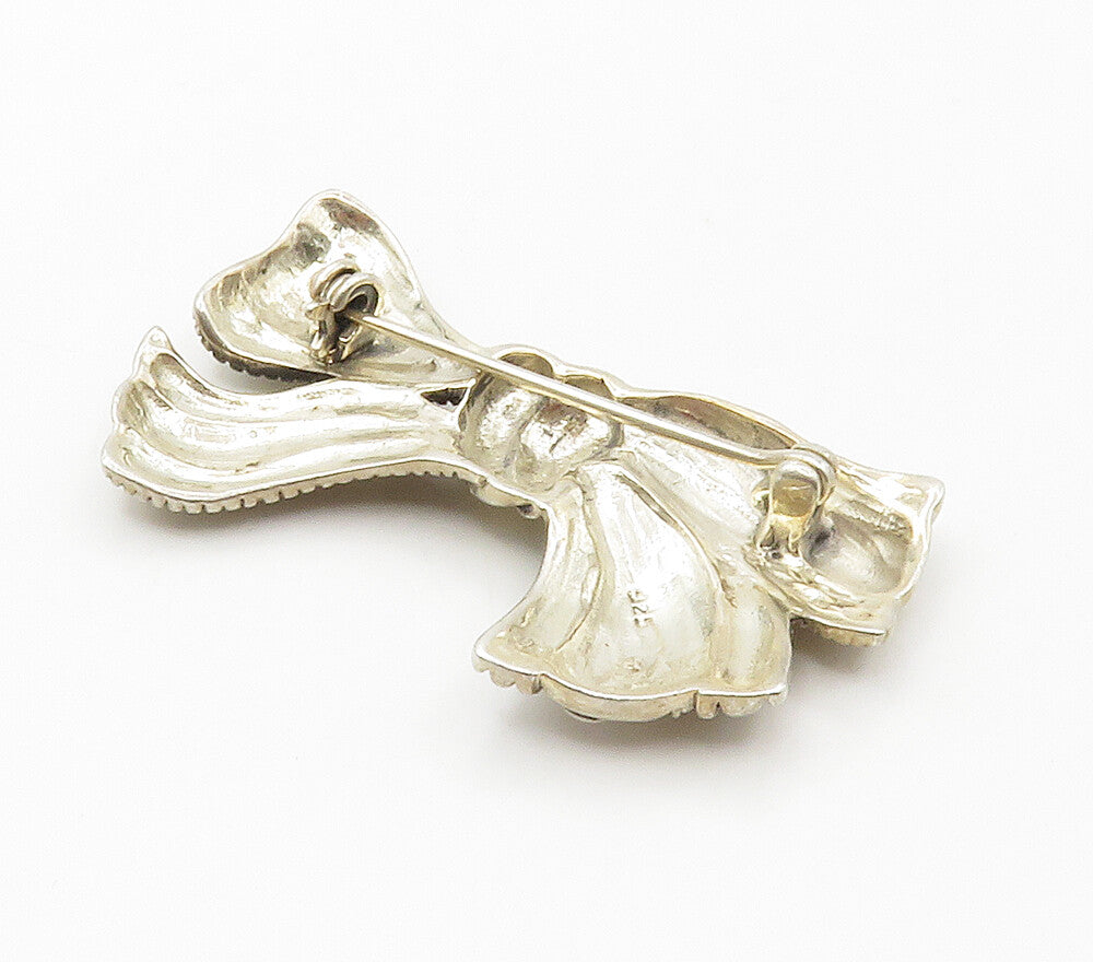 925 Sterling Silver  Vintage Floral Vine Bow Tied Ribbon Brooch Pin  BP6017