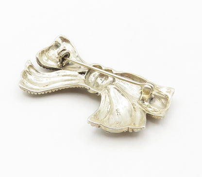 925 Sterling Silver  Vintage Floral Vine Bow Tied Ribbon Brooch Pin  BP6017