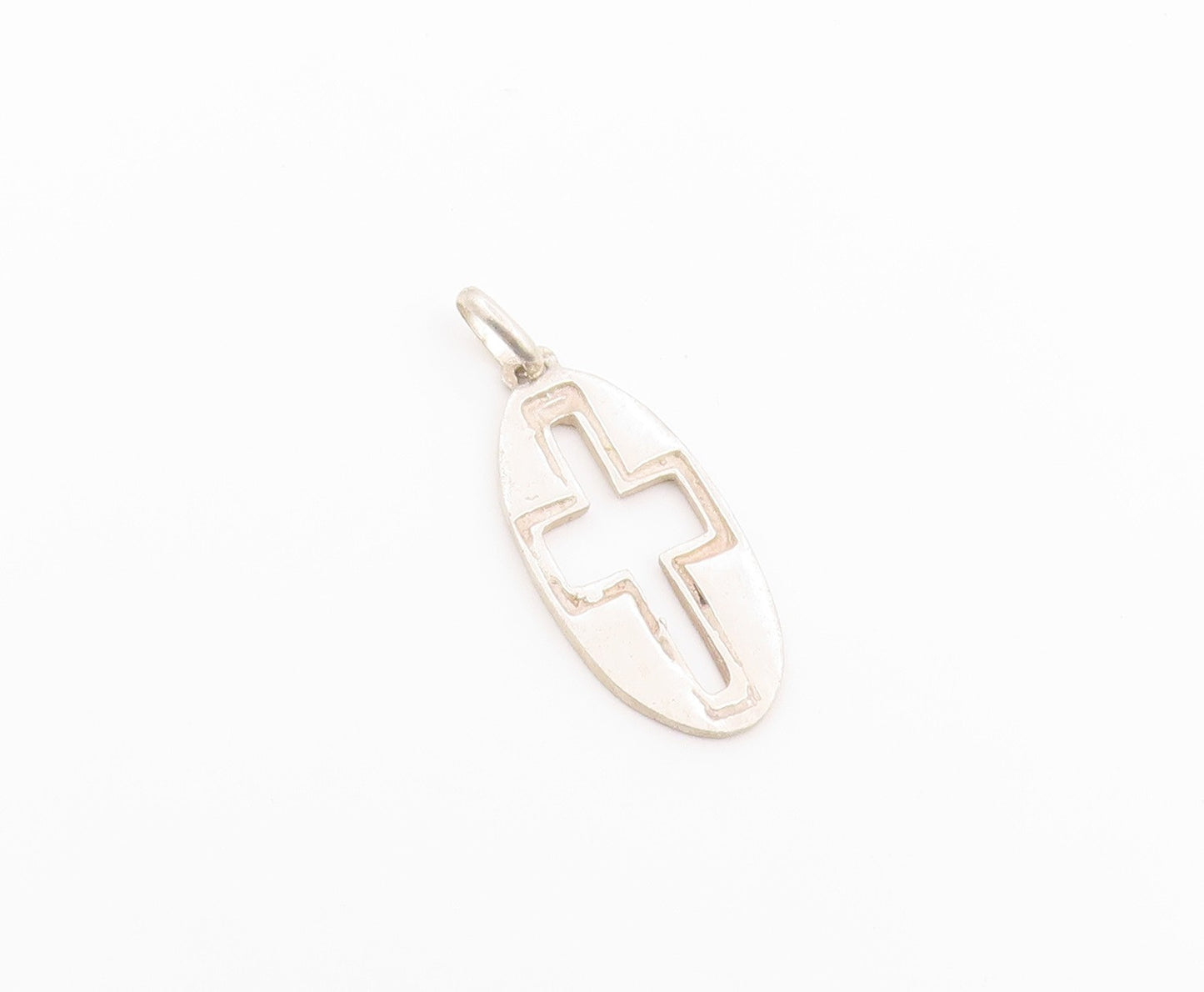 925 Sterling Silver Vintage Pendant Minimalist Cutout Religious Cross  PT26584