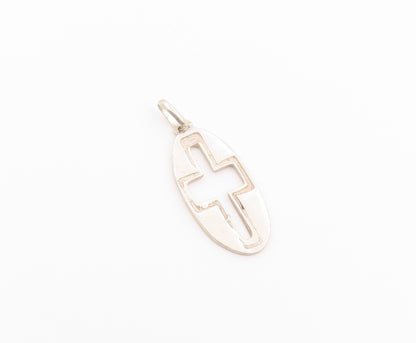 925 Sterling Silver Vintage Pendant Minimalist Cutout Religious Cross  PT26584