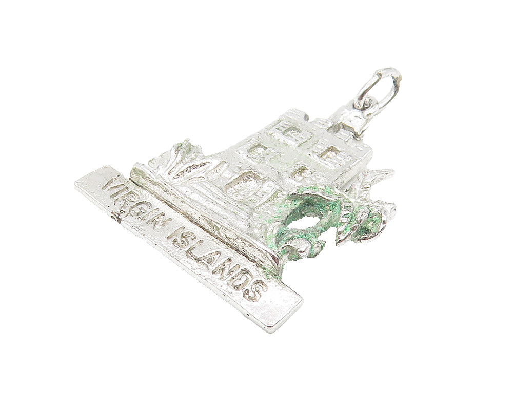 925 Sterling Silver  Vintage Shiny Virgin Islands Palm Trees Pendant  PT9043