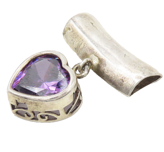 925 Sterling Silver  Vintage Amethyst Love Heart Shiny Slide Pendant  PT14538
