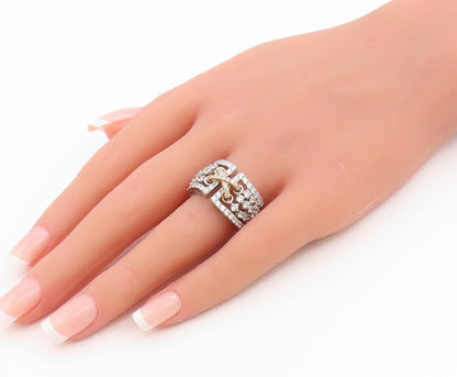 925 Sterling Silver Vintage Ring Two Tone CZ Crisscross Wide Band  Sz 7  RG36244