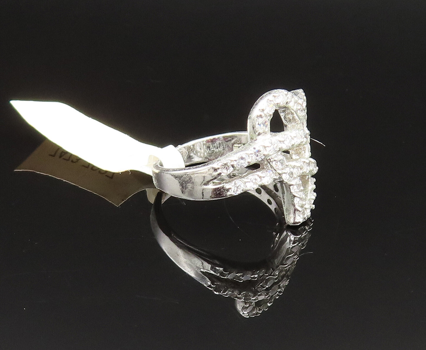 925 Silver  Vintage Cubic Zirconia Overlapping Love Heart Ring Sz 7.5  RG25647