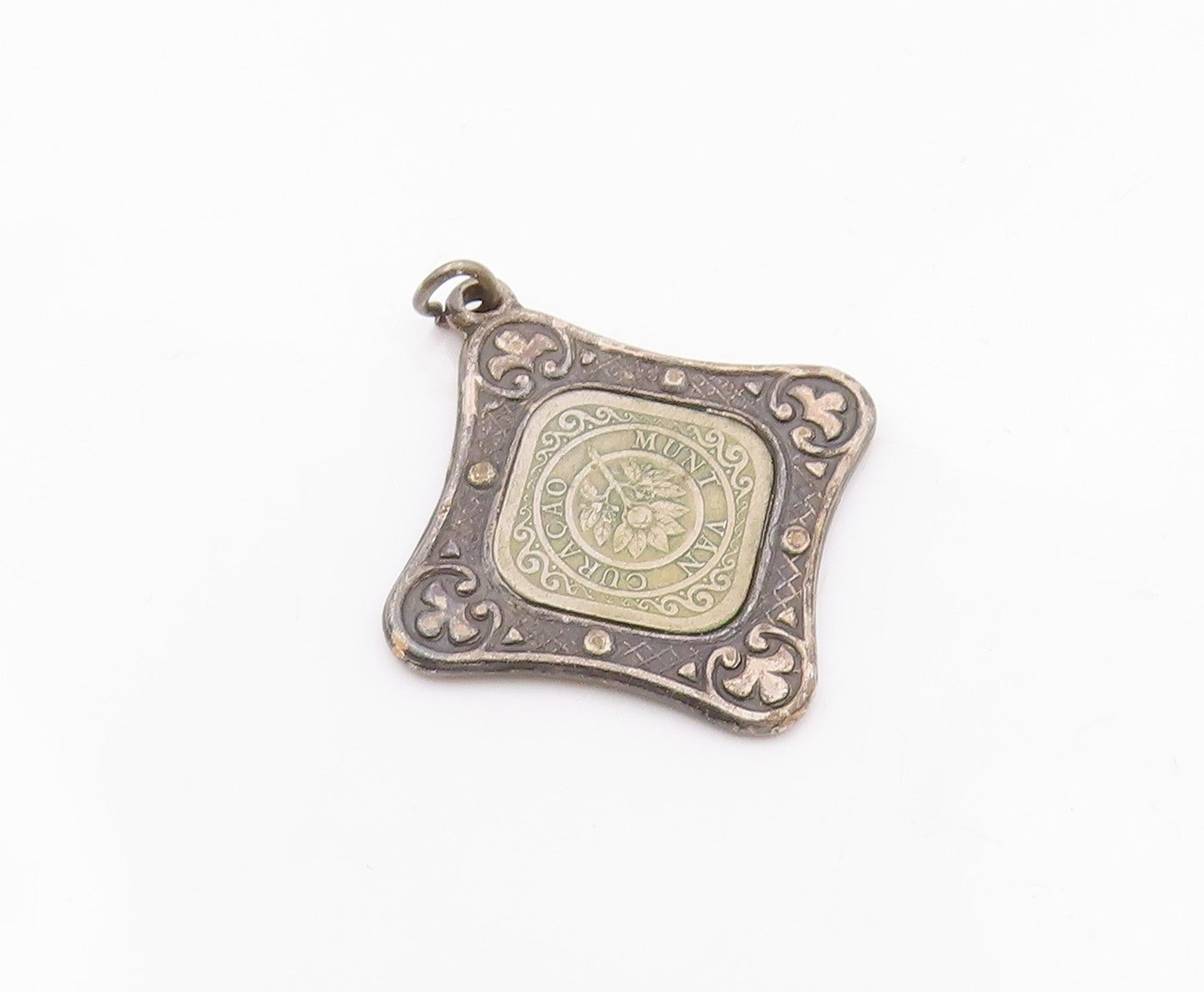 925 Sterling Silver  Vintage Curacao Orange Blossom 5ct Medal Pendant  PT21444