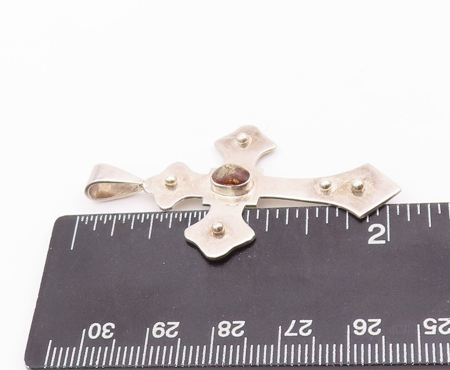 925 Sterling Silver Vintage Pendant Oval Brown Turquoise Solid Cross   PT23349
