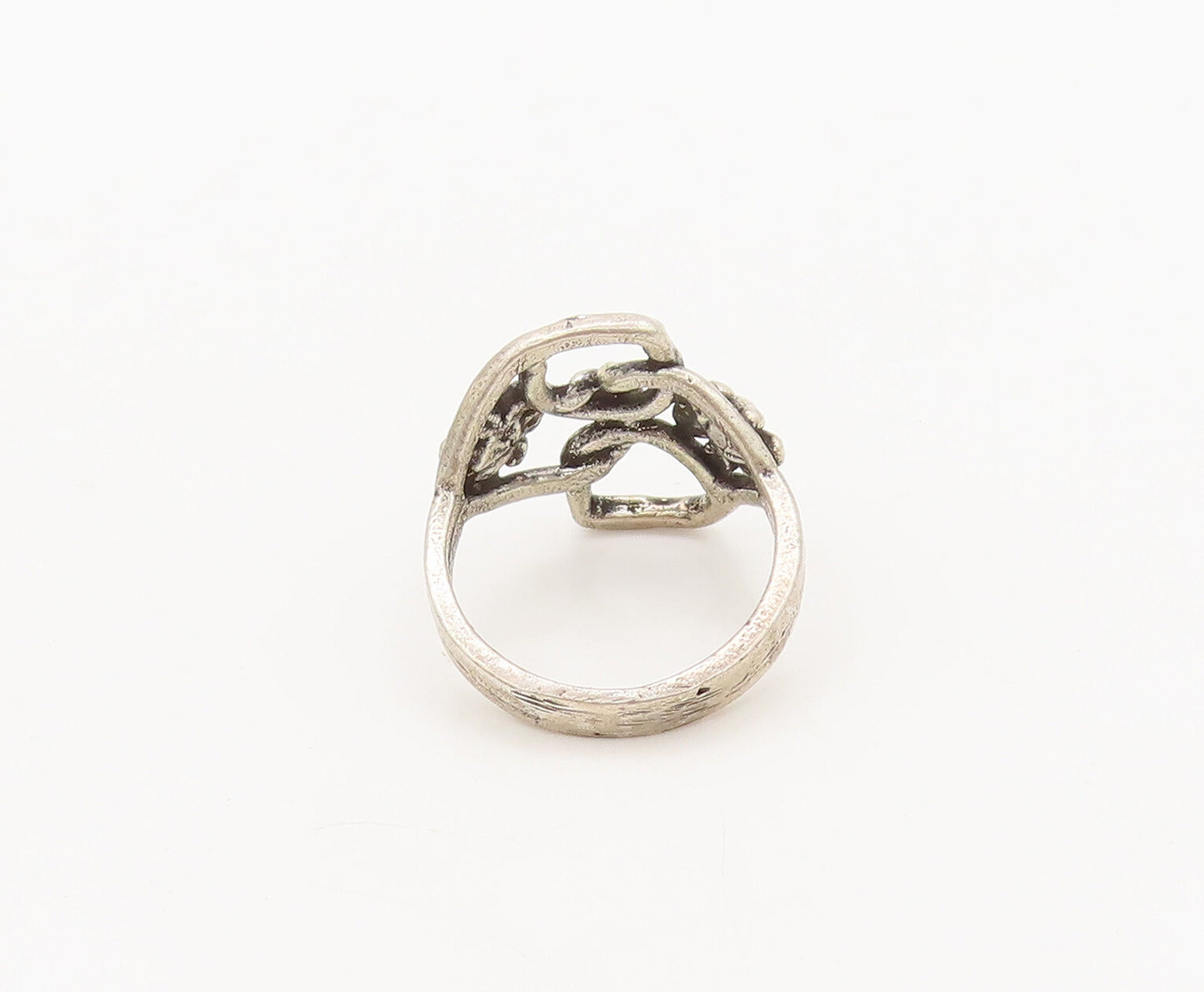 925 Sterling Silver  Vintage Stencil Cutout Flower Bow Ring Sz 4  RG27284