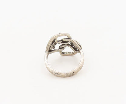 925 Sterling Silver  Vintage Stencil Cutout Flower Bow Ring Sz 4  RG27284