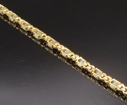 925 Sterling Silver Vintage Gold Plated Oval Blue Topaz Tennis Bracelet BT9769