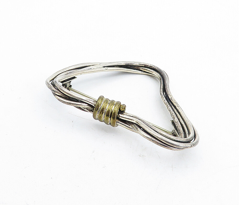 MEXICO 925 Sterling Silver  Vintage Two Tone Wrapped Detail Brooch Pin  BP2029