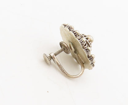 925 Sterling Silver  Vintage Beaded Roped Flower Screw Back Earrings  EG12687