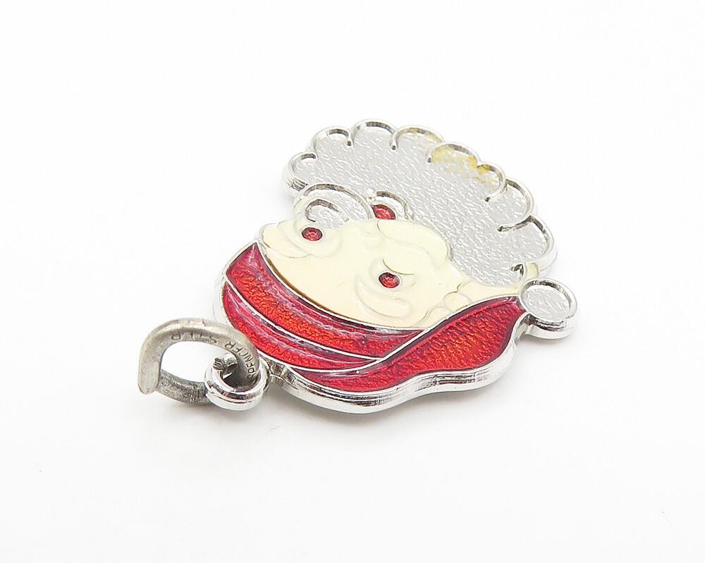 925 Sterling Silver  Vintage Petite Enamel Coated Santa Clause Pendant  PT9240
