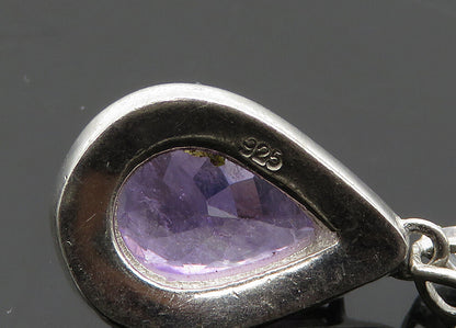 925 Sterling Silver  Vintage Prong Set Amethyst Tear Drop Pendant  PT16096