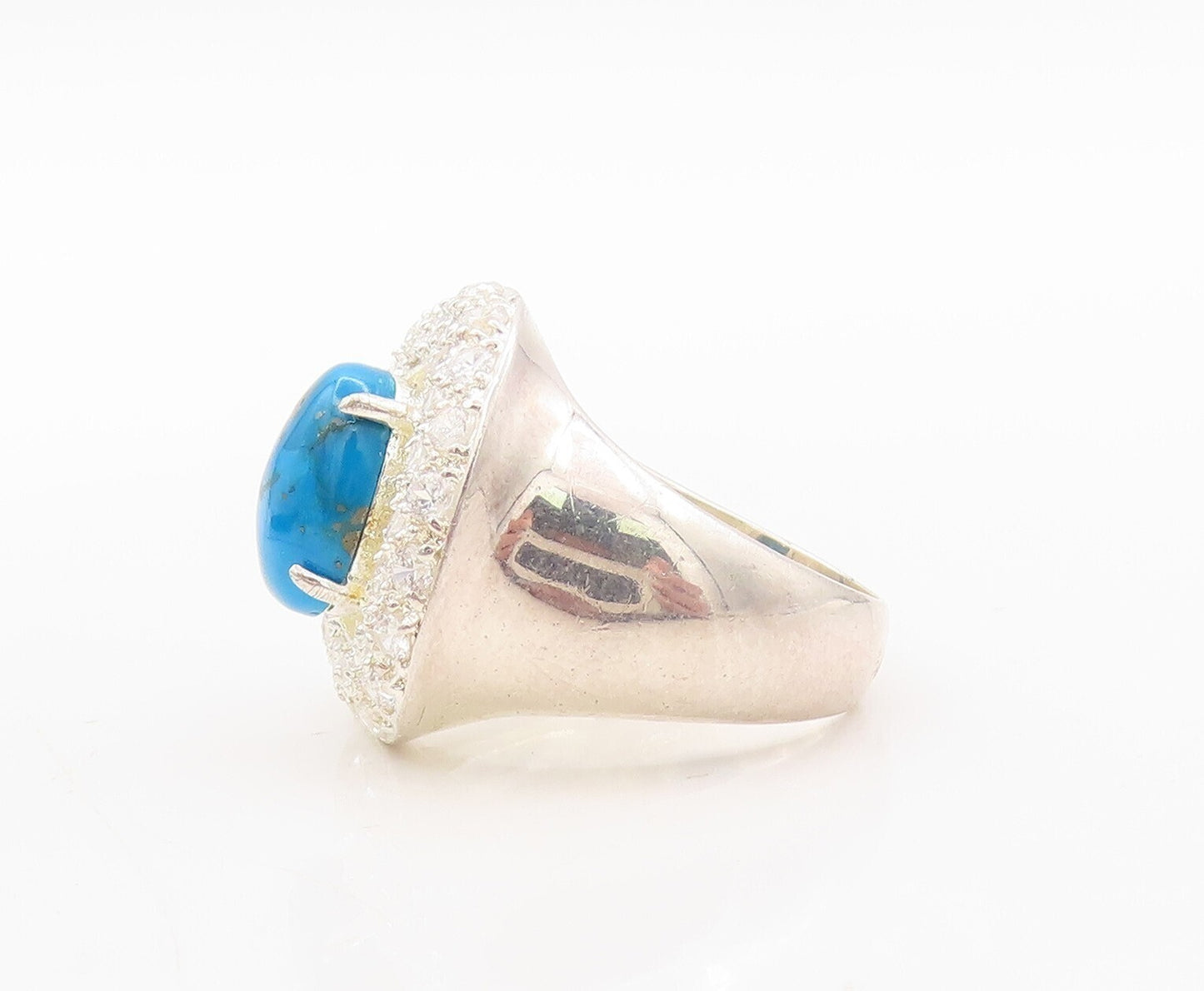 925 Sterling Silver Vintage Ring Cabochon Turquoise Halo Topaz  Sz 8  RG31020