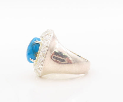 925 Sterling Silver Vintage Ring Cabochon Turquoise Halo Topaz  Sz 8  RG31020