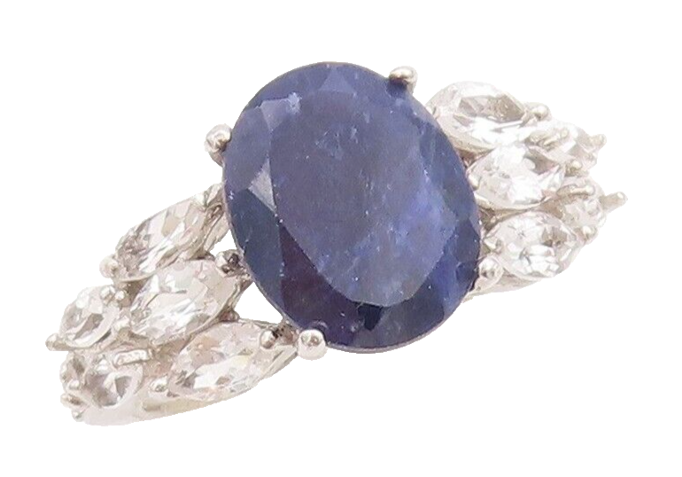 925 Sterling Silver Vintage Ring Oval Cut Sapphire Marquise Topaz  Sz 7  RG29218