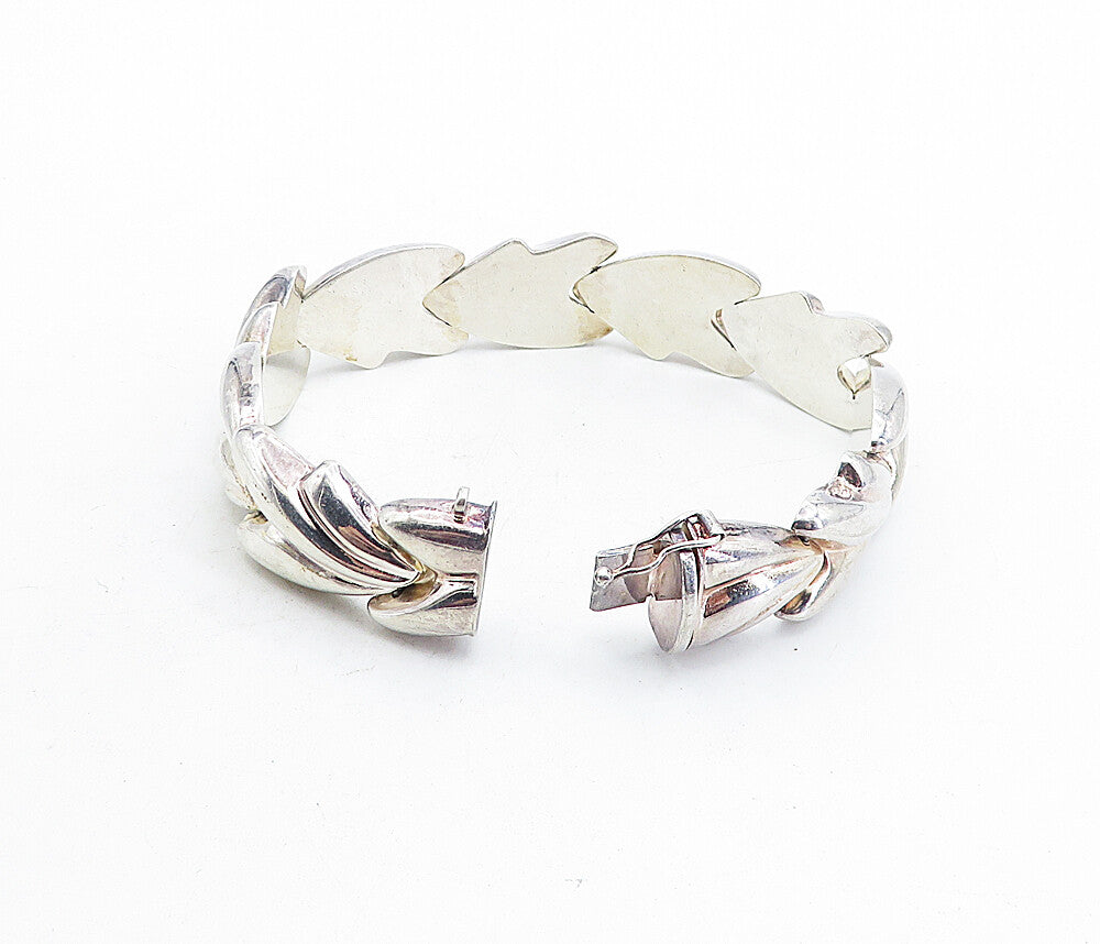 925 Sterling Silver Vintage Shiny Fluted Hinge Link Chain Bracelet BT1848