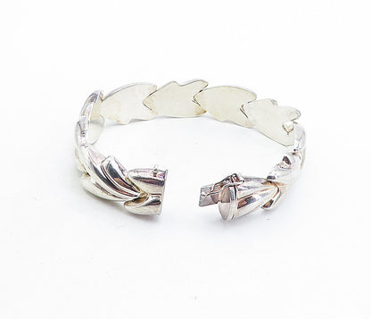 925 Sterling Silver Vintage Shiny Fluted Hinge Link Chain Bracelet BT1848