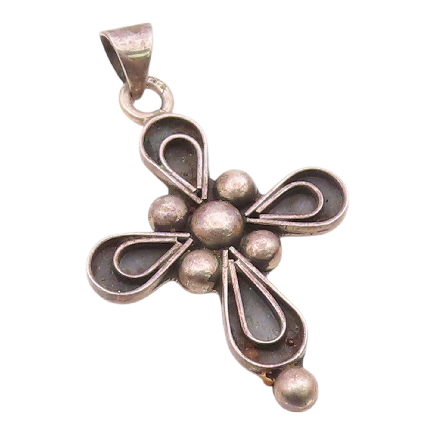 MEXICO 925 Sterling Silver  Vintage Oxidized Religious Cross Pendant  PT18787