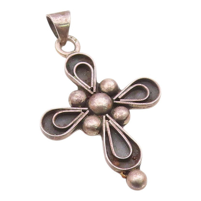 MEXICO 925 Sterling Silver  Vintage Oxidized Religious Cross Pendant  PT18787