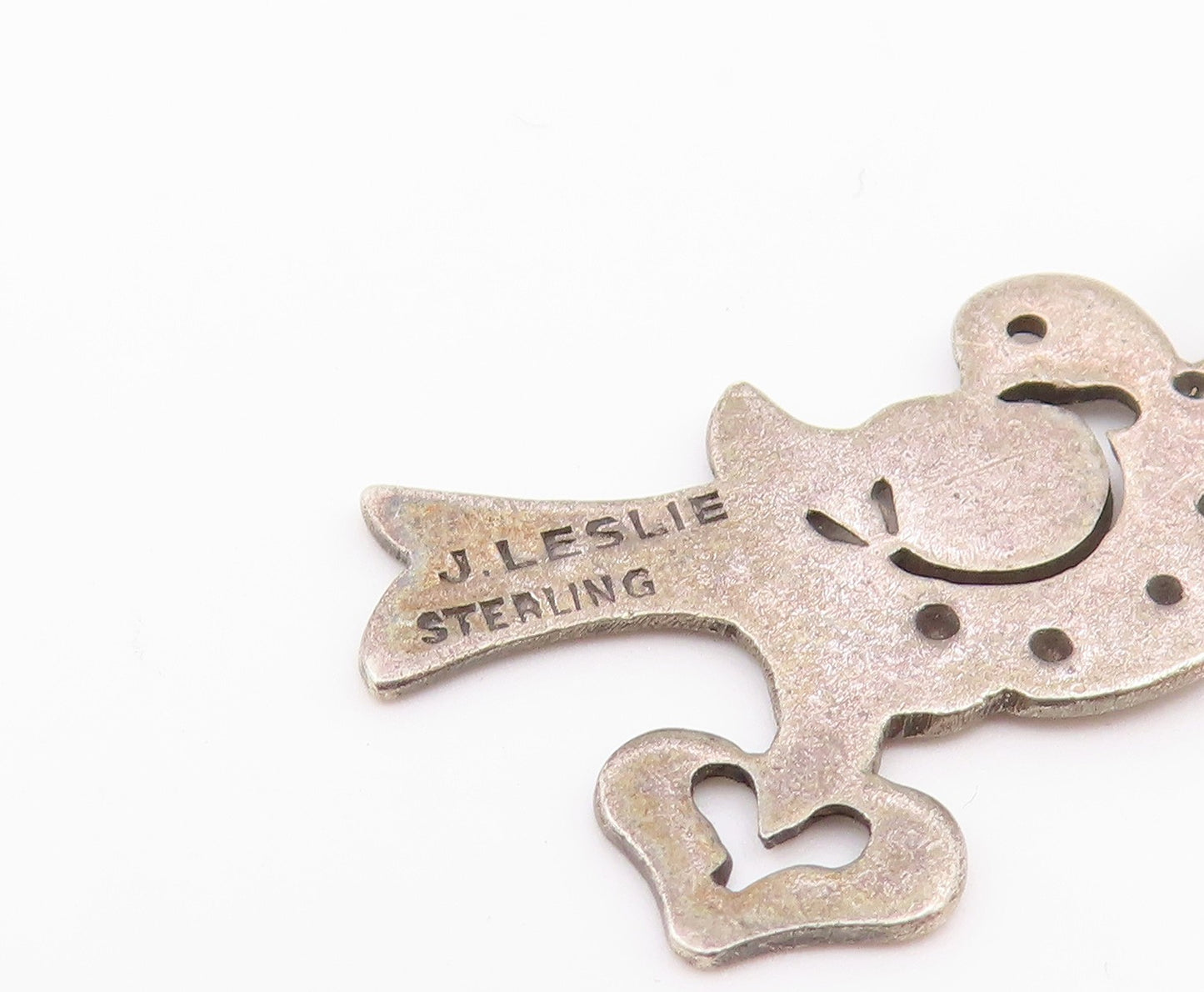 JAN LESLIE 925 Sterling Silver  Vintage Love Heart Bird Motif Pendant  PT16375