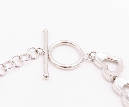 925 Sterling Silver Vintage Bracelet Linked Cutout Hearts Toggle Lock  BT11273