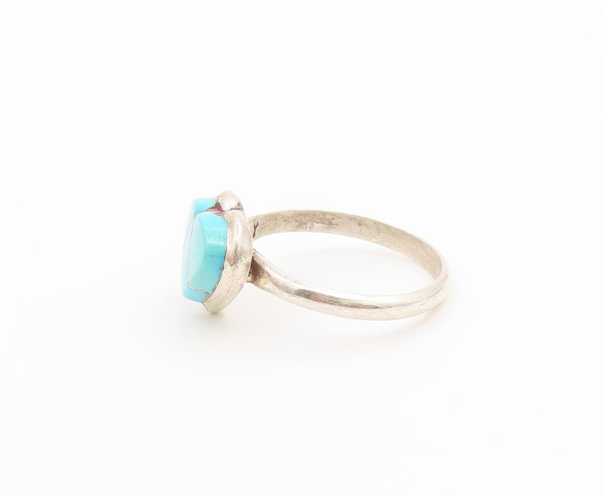 925 Sterling Silver Vintage Ring NAVAJO ZUNI Turquoise Love Heart  Sz 5  RG36802