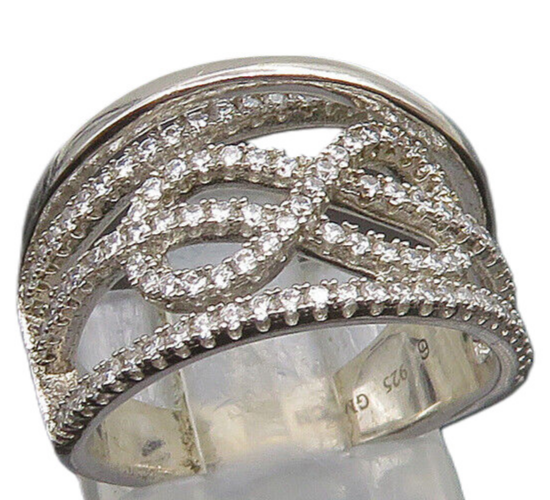925 Silver   Vintage Shiny Topaz Infinity Split Shank Band Ring Sz 6  RG23364