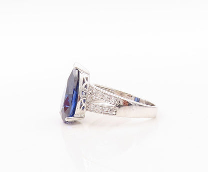 925 Sterling Silver Vintage Ring Drop Cut Sapphire & CZ Band  Sz 7  RG30945