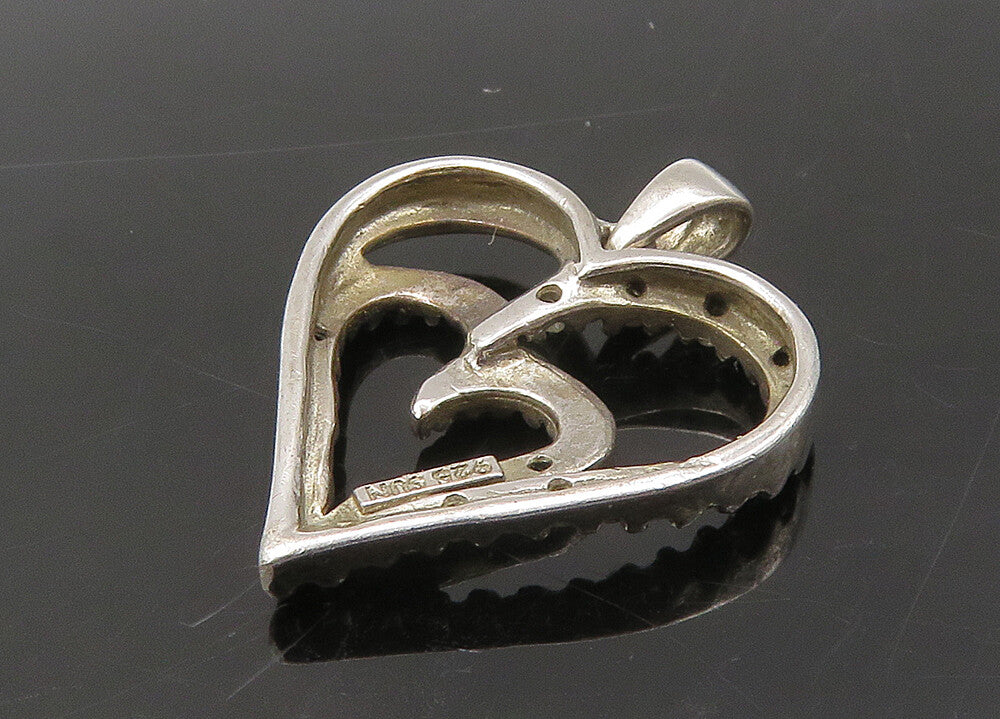 925 Sterling Silver  Vintage Genuine Diamonds Love Hearts Pendant  PT17839