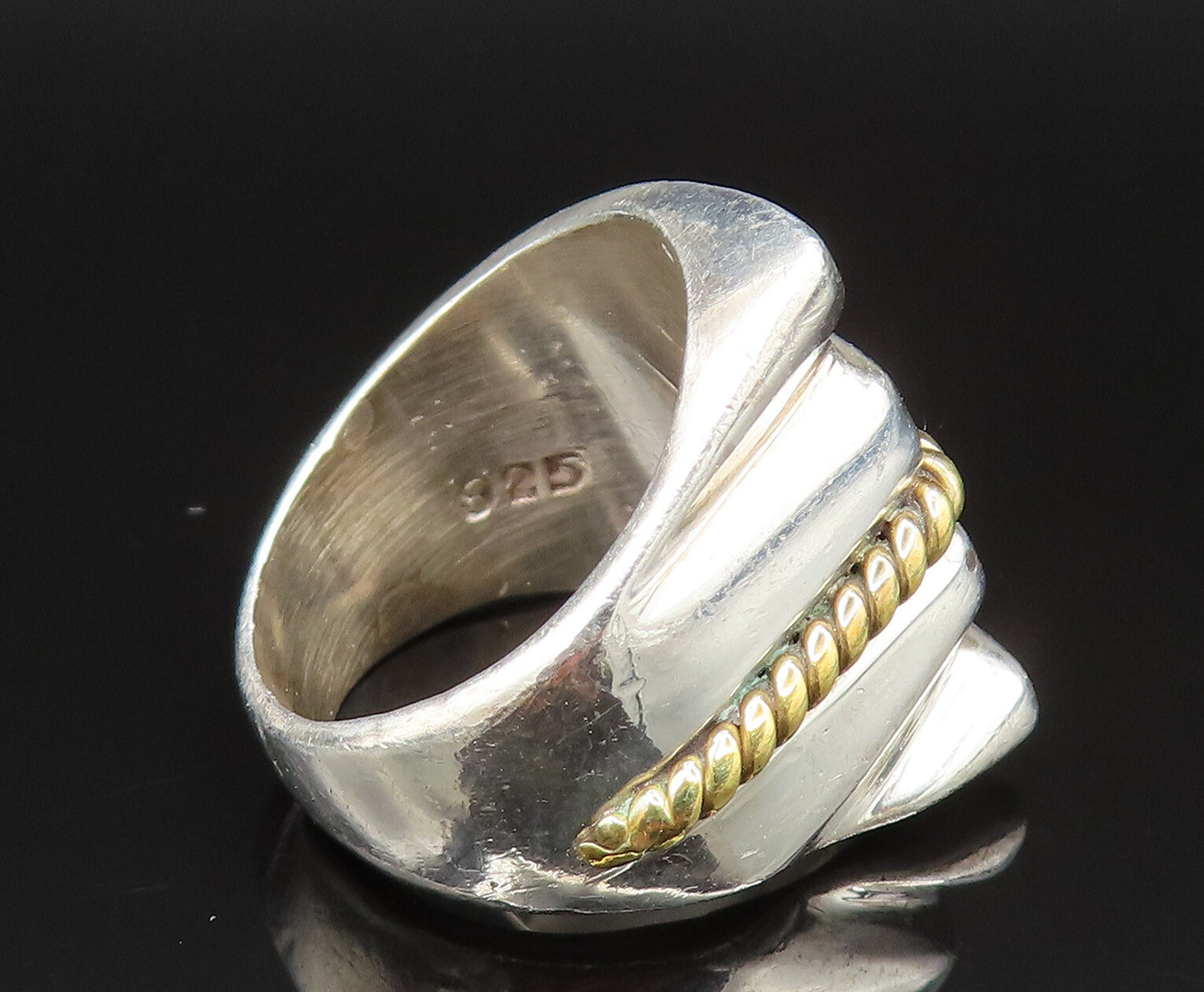 MEXICO 925 Silver  Vintage Two Tone Rope Twist Ribbed Ring Sz 6  RG25459