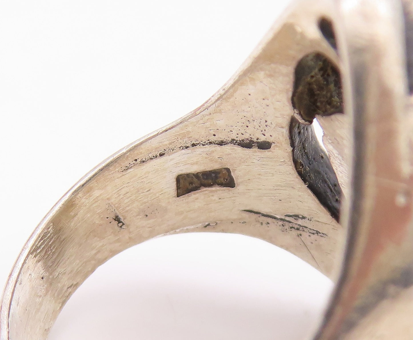 925 Sterling Silver Vintage Ring Dark Tone Brutalist Tiger's Eye  Sz 7  RG33033
