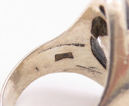 925 Sterling Silver Vintage Ring Dark Tone Brutalist Tiger's Eye  Sz 7  RG33033