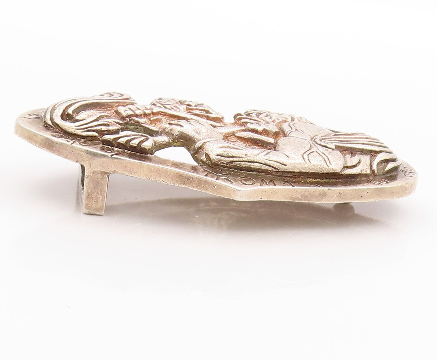 925 Sterling Silver Vintage Belt Buckle Oval God & Devil Fighting Heavy TR3932