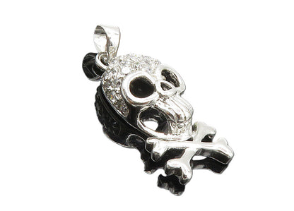 925 Sterling Silver  Petite Shiny Topaz Skull & Cross Bones Pendant  PT7841