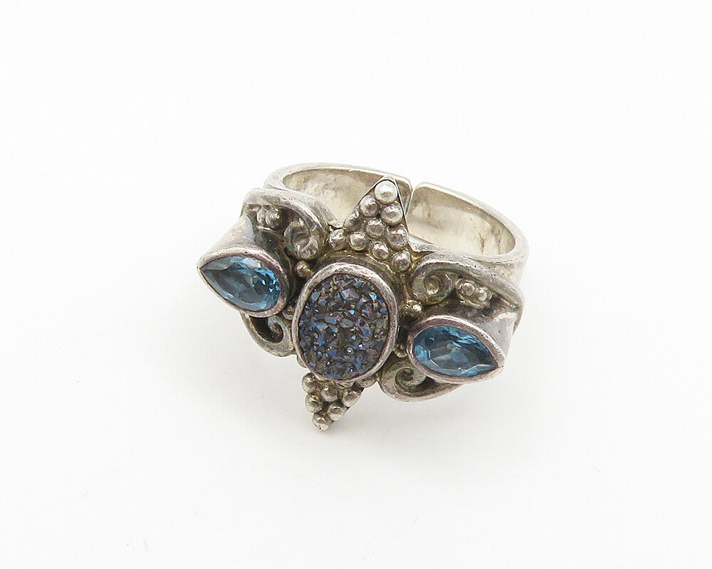 SAJEN 925 Silver  Vintage Druzy Stone & Blue Topaz Band Ring Sz 7  RG18575