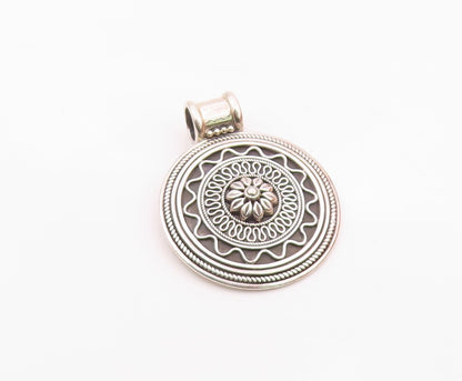 DOUG PAULUS 925 Silver  Vintage Floral Swirl Pattern Round Pendant  PT19708