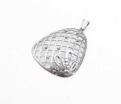 925 Sterling Silver  Vintage Topaz Floral Grid Designed Drop Pendant  PT3899