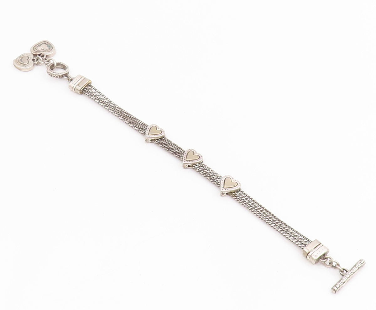 925 Sterling Silver Vintage Bracelet Love Heart Multi Strand Link Chain  BT11504