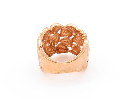925 Sterling Silver Vintage Ring Rose Gold Plated Brutalist Leaves Sz 6  RG32915