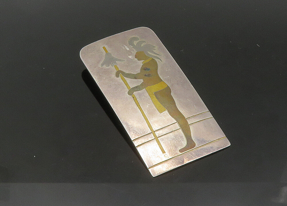 METALES MEXICO 925 Silver  Vintage Shiny Warrior Square Brooch Pin  BP8552
